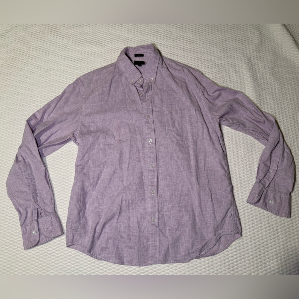 J. Crew Linen Blend Lavender Button Down Sz L (T1)